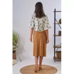 OAKWOOD Jupes Et Shorts^Aliana Tan - Jupe Midi A Boutons En Cuir Veritable De Chevre Velours