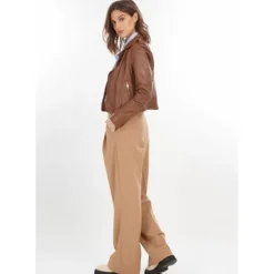 OAKWOOD Blousons^Alizee Cognac - Blouson Asymetrique Court En Cuir Veritable Effet Lave