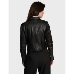 OAKWOOD Blousons^Alizee Noir - Blouson Asymetrique Court En Cuir Veritable Effet Lave