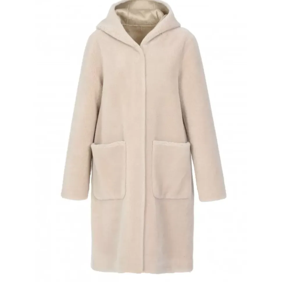 OAKWOOD Manteaux^Angelique Cafe - Manteau Reversible A Capuche Effet Peau Lainee