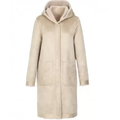OAKWOOD Manteaux^Angelique Cafe - Manteau Reversible A Capuche Effet Peau Lainee
