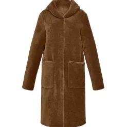 OAKWOOD Manteaux^Angelique Cognac - Manteau Reversible A Capuche Effet Peau Lainee