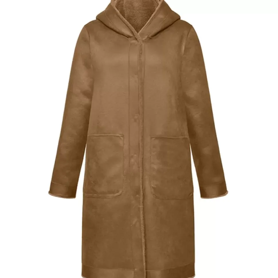 OAKWOOD Manteaux^Angelique Cognac - Manteau Reversible A Capuche Effet Peau Lainee