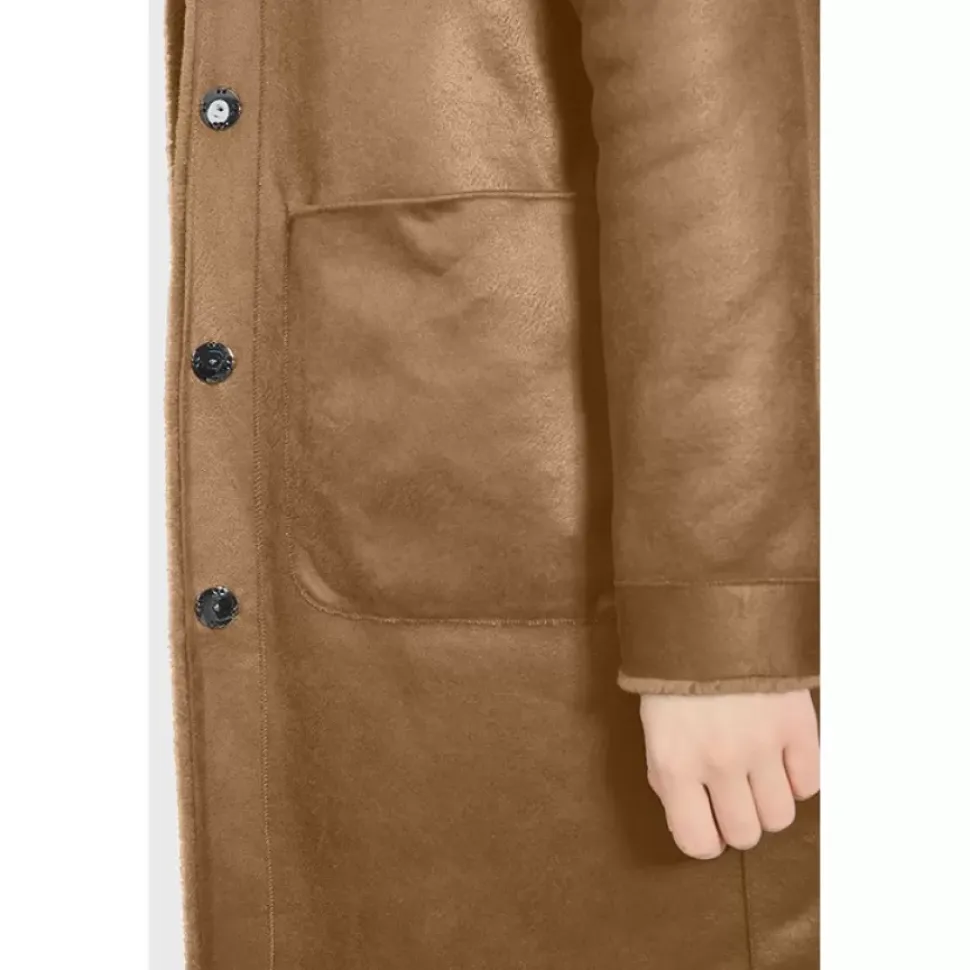 OAKWOOD Manteaux^Angelique Cognac - Manteau Reversible A Capuche Effet Peau Lainee