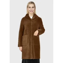 OAKWOOD Manteaux^Angelique Cognac - Manteau Reversible A Capuche Effet Peau Lainee