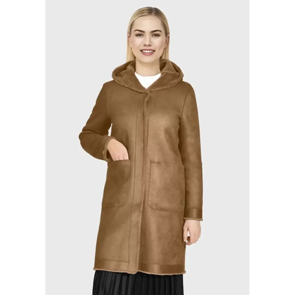 OAKWOOD Manteaux^Angelique Cognac - Manteau Reversible A Capuche Effet Peau Lainee