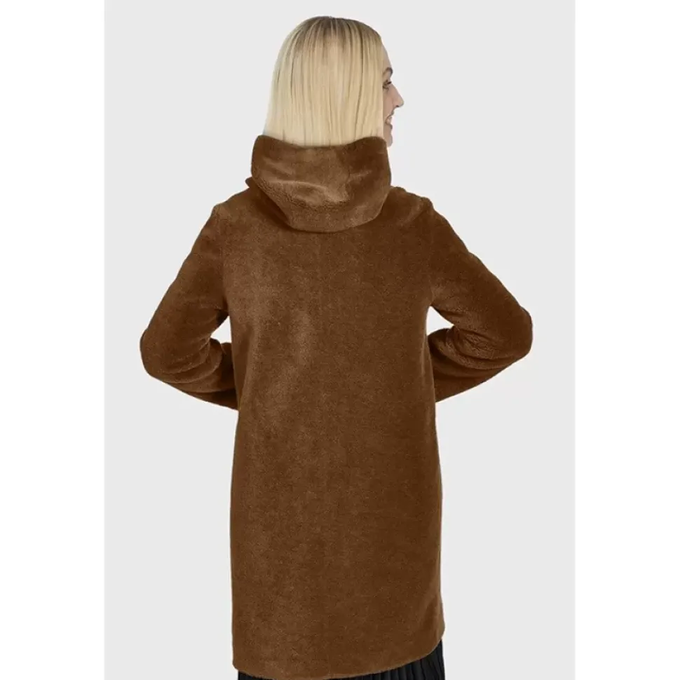 OAKWOOD Manteaux^Angelique Cognac - Manteau Reversible A Capuche Effet Peau Lainee