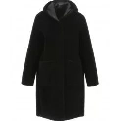 OAKWOOD Manteaux^Angelique Noir - Manteau Reversible A Capuche Effet Peau Lainee