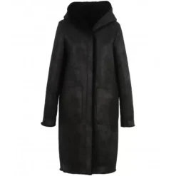 OAKWOOD Manteaux^Angelique Noir - Manteau Reversible A Capuche Effet Peau Lainee