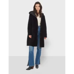 OAKWOOD Manteaux^Angelique Noir - Manteau Reversible A Capuche Effet Peau Lainee