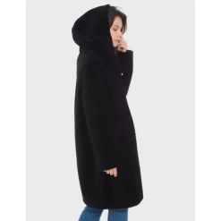 OAKWOOD Manteaux^Angelique Noir - Manteau Reversible A Capuche Effet Peau Lainee