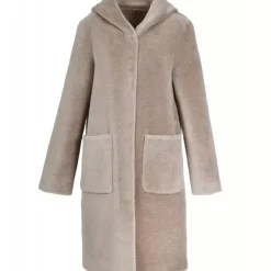 OAKWOOD Manteaux^Angelique Taupe - Manteau Reversible A Capuche Effet Peau Lainee