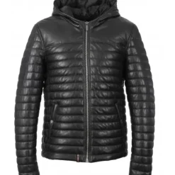 OAKWOOD Doudounes^Aurelien Bleu Fonce - Doudoune En Cuir Veritable Bicolore A Capuche