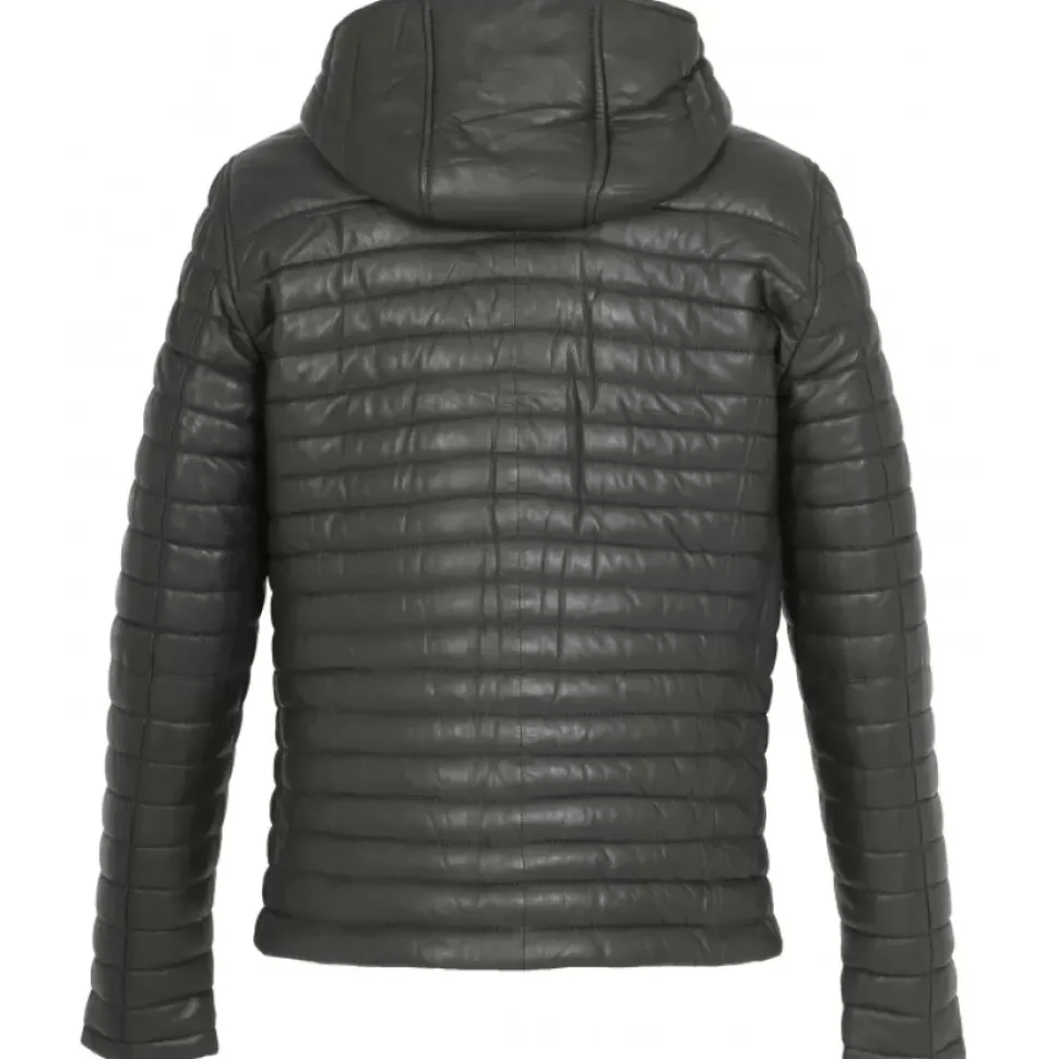 OAKWOOD Doudounes^Aurelien Kaki Fonce - Doudoune En Cuir Veritable