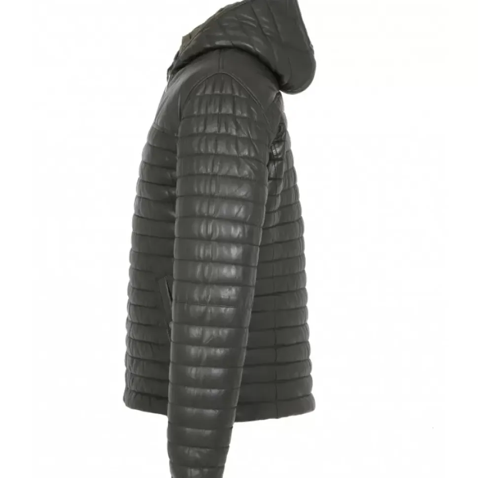 OAKWOOD Doudounes^Aurelien Kaki Fonce - Doudoune En Cuir Veritable