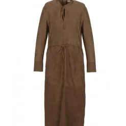 OAKWOOD Robes^Azza Marron Clair - Robe Mi-Longue En Cuir Veritable De Chevre Velours