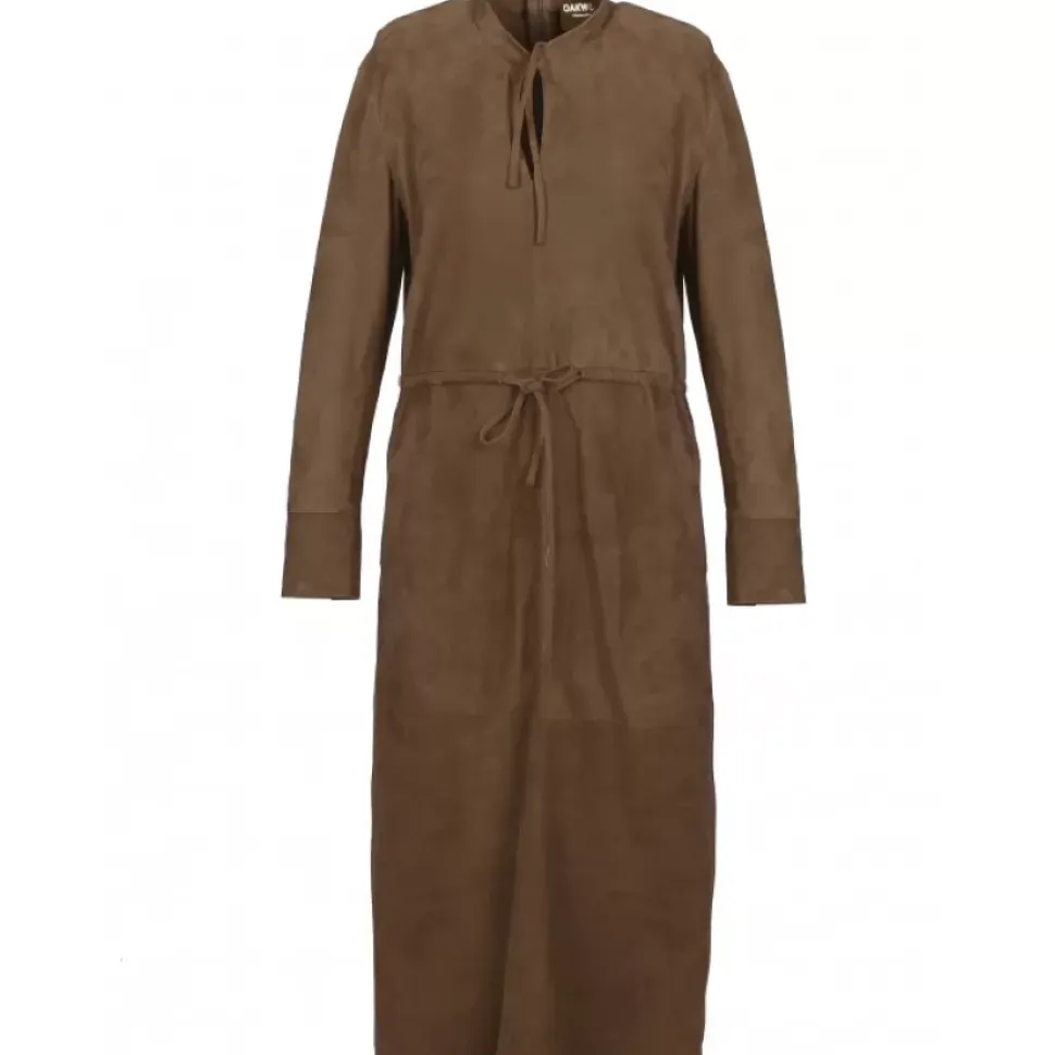 OAKWOOD Robes^Azza Marron Clair - Robe Mi-Longue En Cuir Veritable De Chevre Velours
