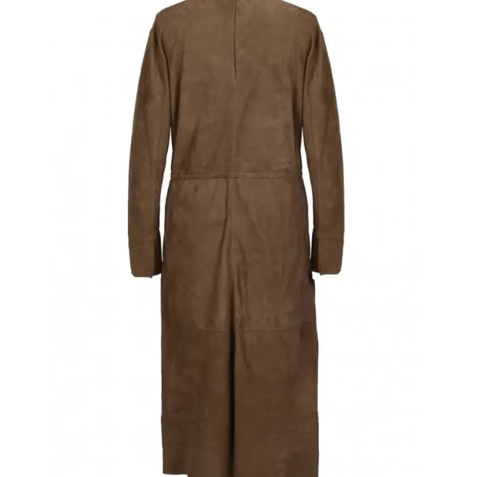 OAKWOOD Robes^Azza Marron Clair - Robe Mi-Longue En Cuir Veritable De Chevre Velours