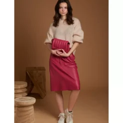 OAKWOOD Jupes Et Shorts^Bamba Fuchsia - Jupe Mi-Longue Droite En Cuir Veritable