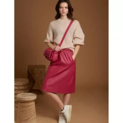 OAKWOOD Jupes Et Shorts^Bamba Fuchsia - Jupe Mi-Longue Droite En Cuir Veritable