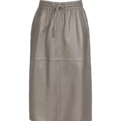 OAKWOOD Jupes Et Shorts^Bamba Taupe - Jupe Mi-Longue Droite En Cuir Veritable