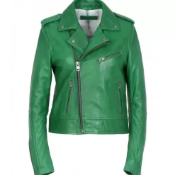 OAKWOOD Blousons^Boogie Vert - Blouson Epure A Fermeture Asymetrique En Cuir Veritable