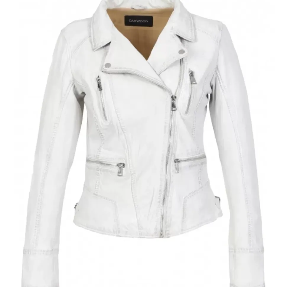 OAKWOOD Blousons^Camera Blanc - Blouson En Cuir Veritable Effet Lave