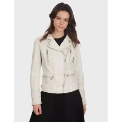 OAKWOOD Blousons^Camera Blanc - Blouson En Cuir Veritable Effet Lave