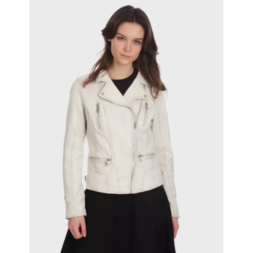 OAKWOOD Blousons^Camera Blanc - Blouson En Cuir Veritable Effet Lave