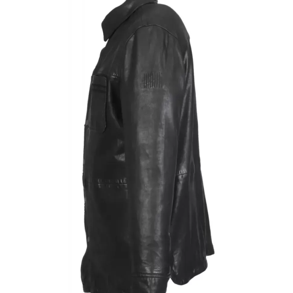 OAKWOOD Vestes^Carter Noir - Surchemise En Cuir Veritable Effet Lave
