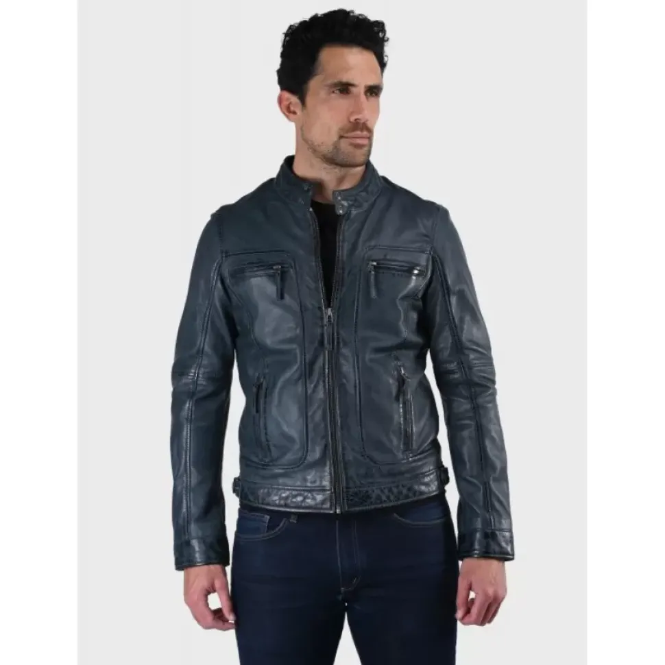OAKWOOD Blousons^Casey Bleu - Blouson En Cuir Veritable