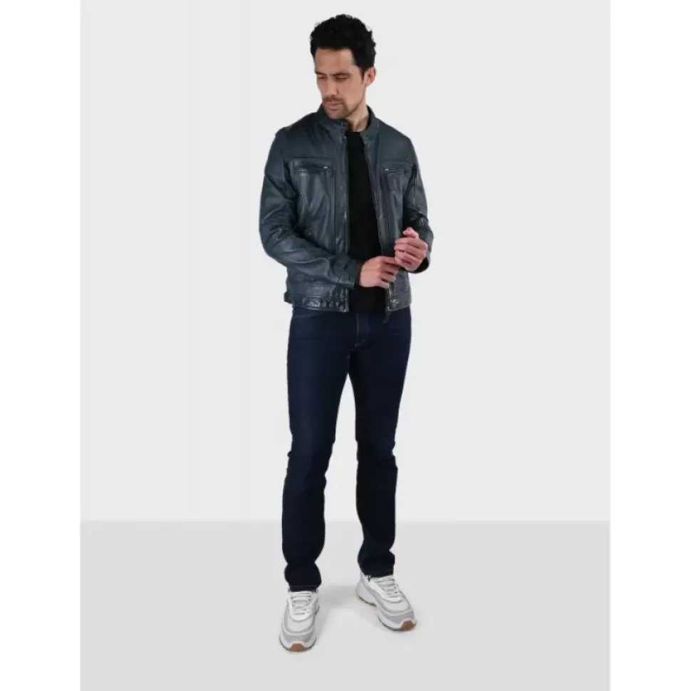 OAKWOOD Blousons^Casey Bleu - Blouson En Cuir Veritable