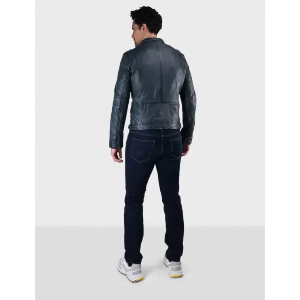 OAKWOOD Blousons^Casey Bleu - Blouson En Cuir Veritable