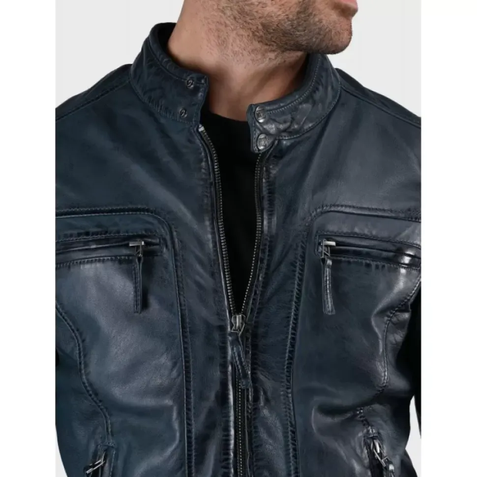 OAKWOOD Blousons^Casey Bleu - Blouson En Cuir Veritable