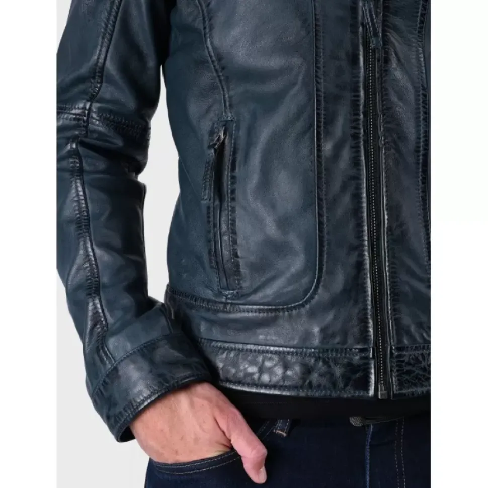 OAKWOOD Blousons^Casey Bleu - Blouson En Cuir Veritable