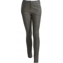OAKWOOD Pantalons^Celeste Kaki Fonce - Pantalon Stretch En Cuir Veritable