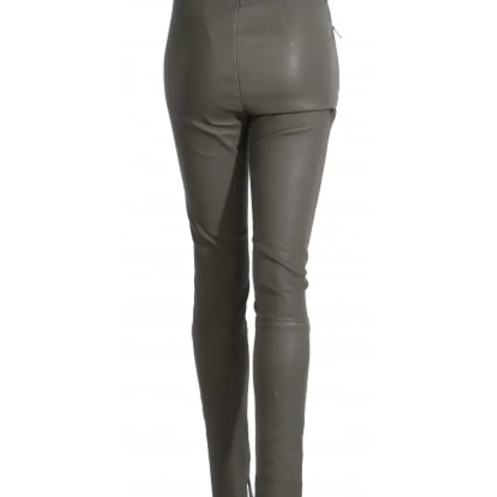 OAKWOOD Pantalons^Celeste Kaki Fonce - Pantalon Stretch En Cuir Veritable