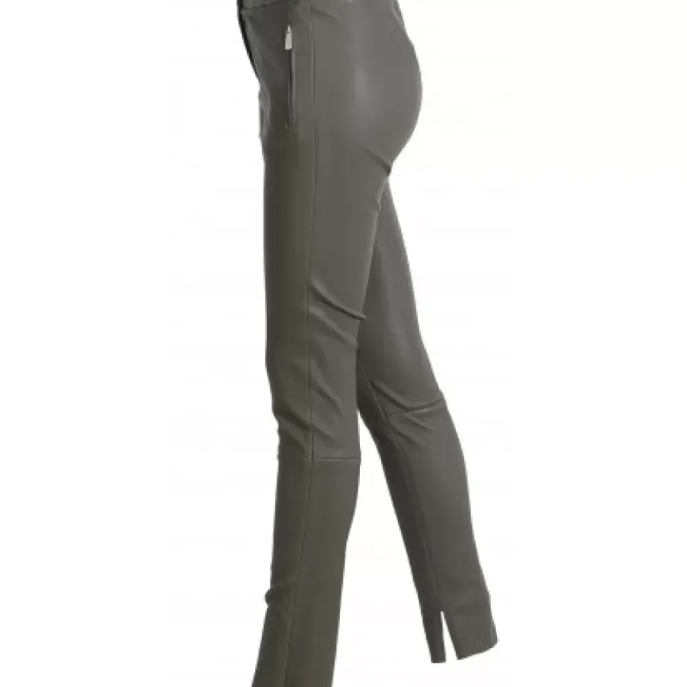 OAKWOOD Pantalons^Celeste Kaki Fonce - Pantalon Stretch En Cuir Veritable