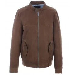 OAKWOOD Blousons^Chicago Cognac - Blouson Elegant En Cuir Veritable Col Mao A Pressions Et Ceinture Teddy