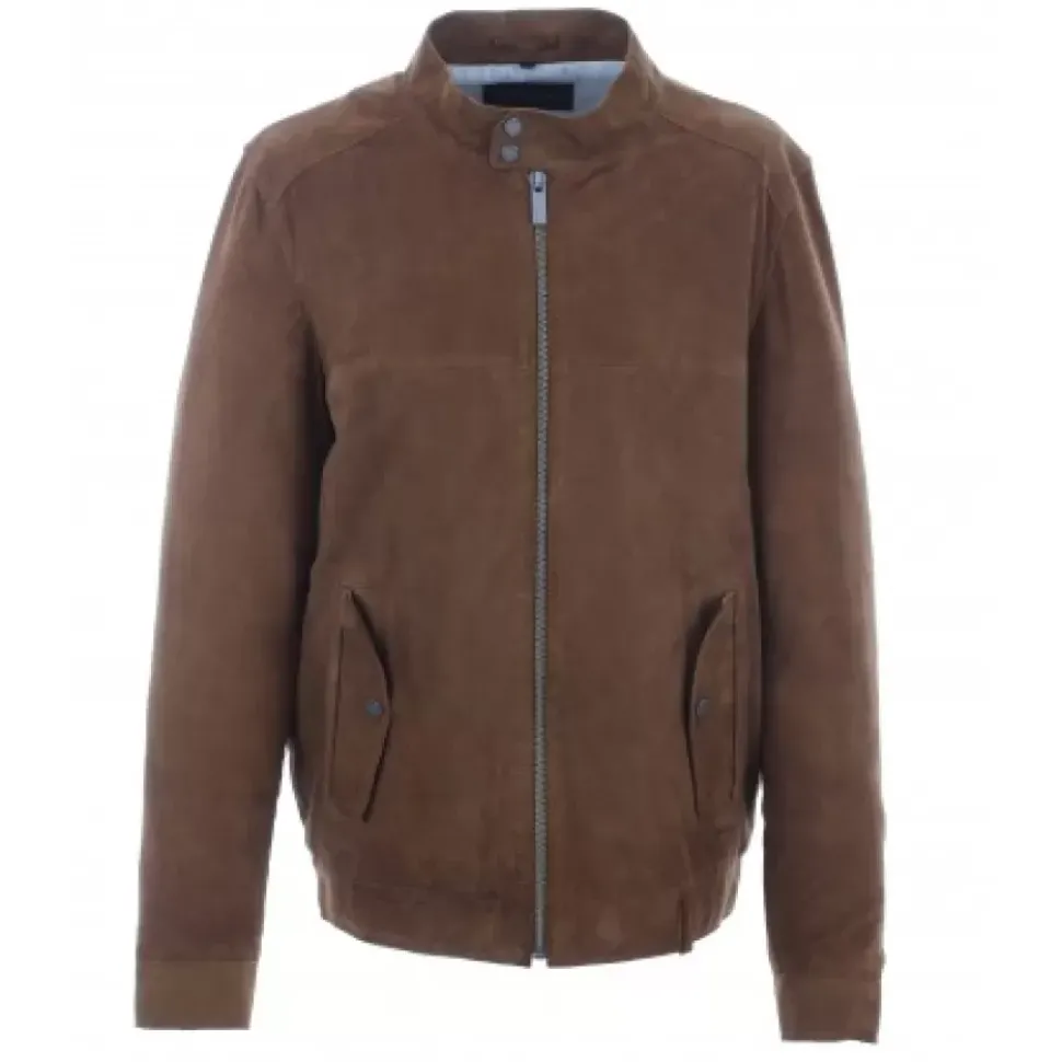 OAKWOOD Blousons^Chicago Cognac - Blouson Elegant En Cuir Veritable Col Mao A Pressions Et Ceinture Teddy