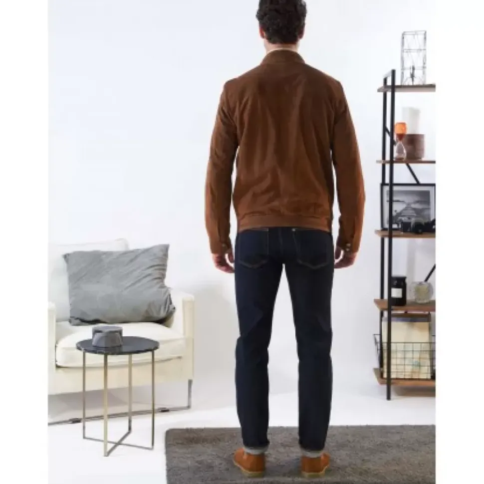OAKWOOD Blousons^Chicago Cognac - Blouson Elegant En Cuir Veritable Col Mao A Pressions Et Ceinture Teddy