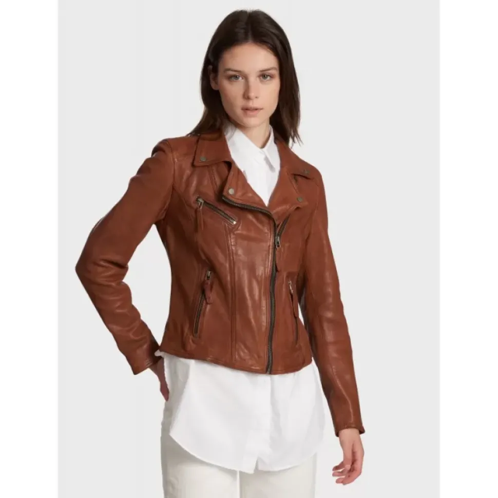 OAKWOOD Blousons^Clips Whisky - Blouson Asymetrique Epure En Cuir Veritable