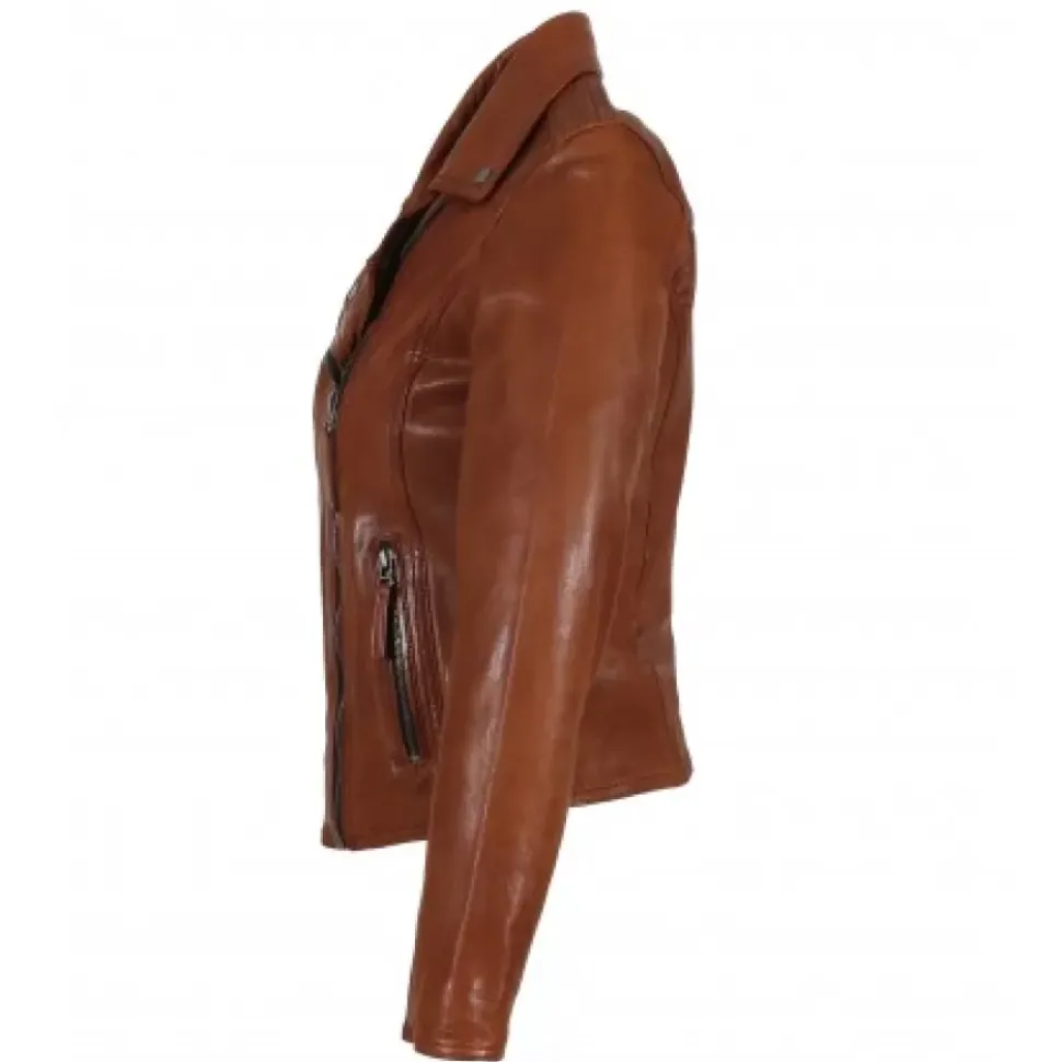 OAKWOOD Blousons^Clips Whisky - Blouson Asymetrique Epure En Cuir Veritable