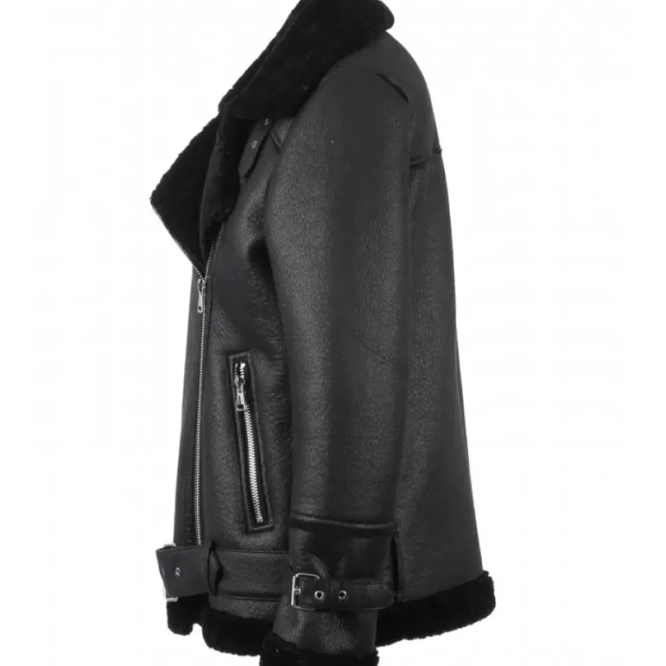 OAKWOOD Blousons^Community Noir - Blouson Bombardier Effet Peau Retournee Fourrure Synthetique
