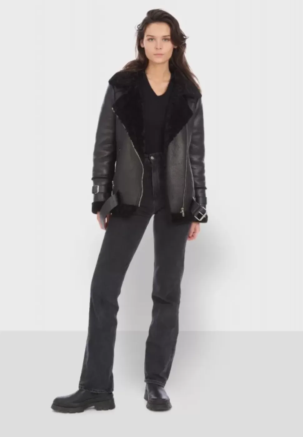 OAKWOOD Blousons^Community Noir - Blouson Bombardier Effet Peau Retournee Fourrure Synthetique