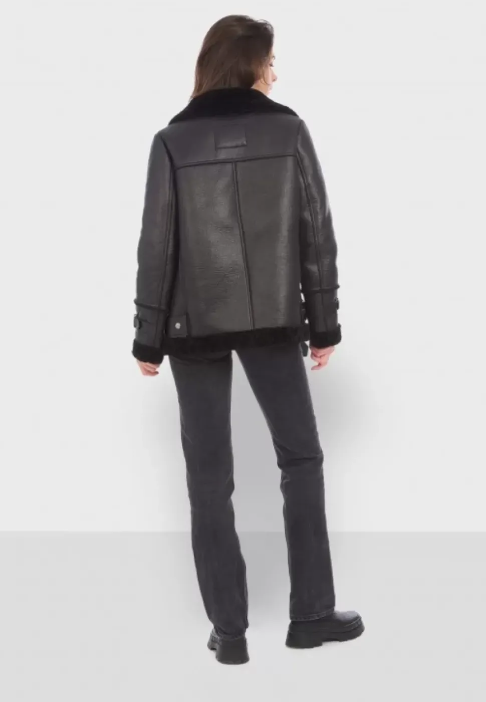 OAKWOOD Blousons^Community Noir - Blouson Bombardier Effet Peau Retournee Fourrure Synthetique