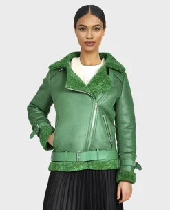 OAKWOOD Blousons^Community Vert - Blouson Bombardier Effet Peau Retournee Fourrure Synthetique