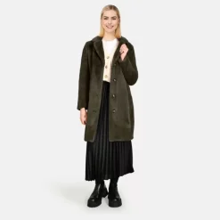 OAKWOOD Manteaux^Cyber Kaki - Manteau Long En Fourrure Synthetique A Col Revers