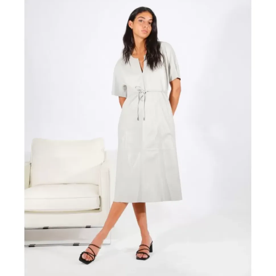 OAKWOOD Robes^Dance Beton - Robe Fourreau En Cuir Veritable
