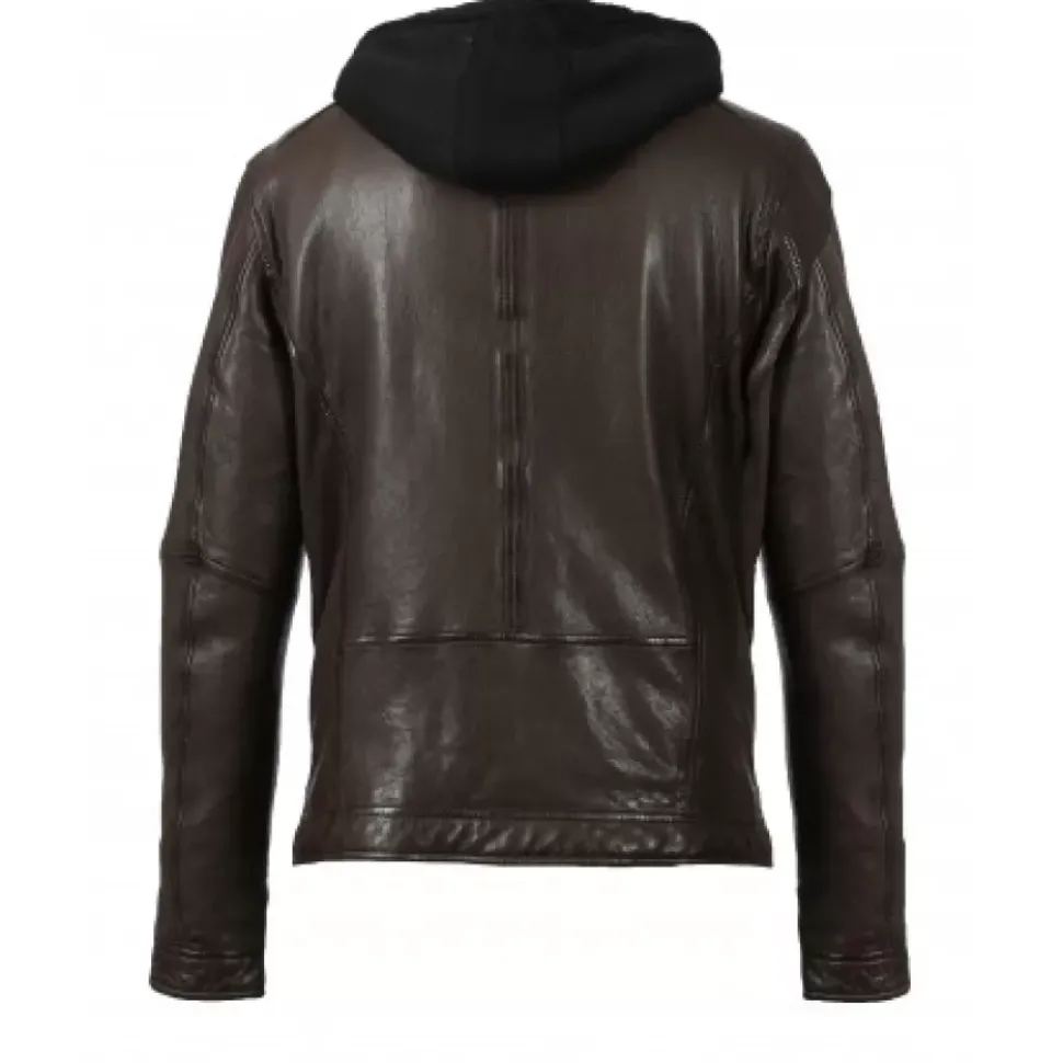 OAKWOOD Blousons^Drink Chocolat- Blouson En Cuir Veritable A Capuche Amovible